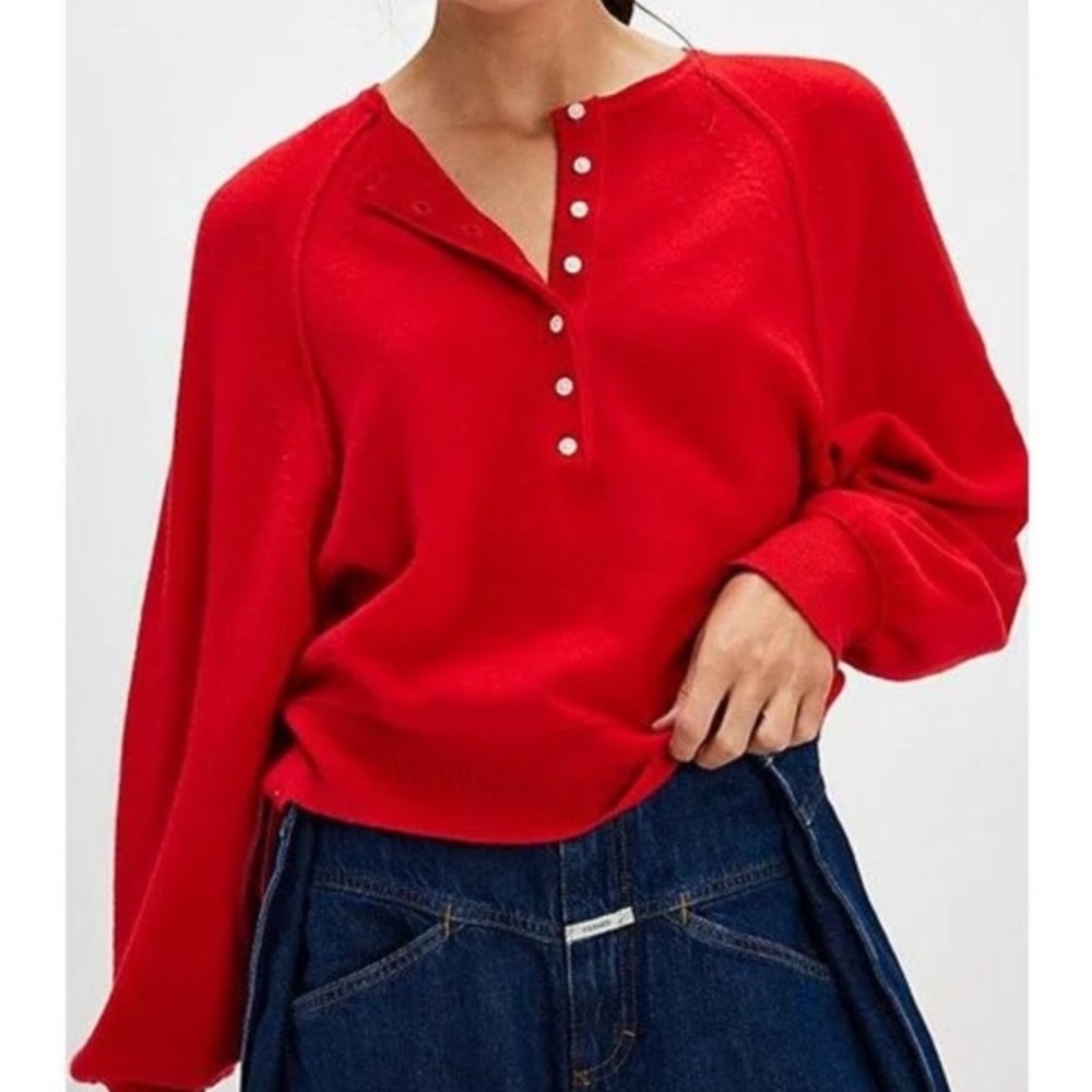 FREE PEOPLE Porta Cashmere Henley Sweater! Never Worn. Size Medium! RT $ 168.